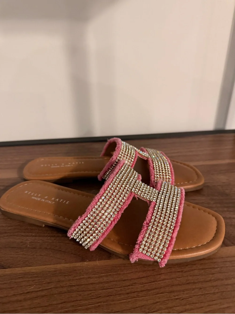 Kelly & Katie Pink Crystal Embellished Slide Sandals